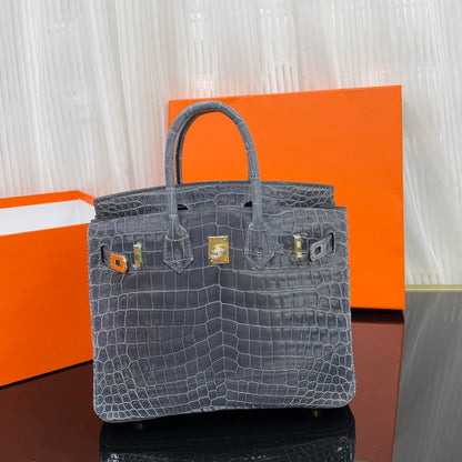 Birkin25 Nile high-gloss crocodile skin three-piece cut, hand-waxed thread👛👛