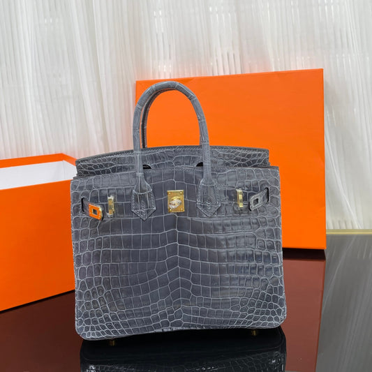 Birkin25 Nile high-gloss crocodile skin three-piece cut, hand-waxed thread👛👛