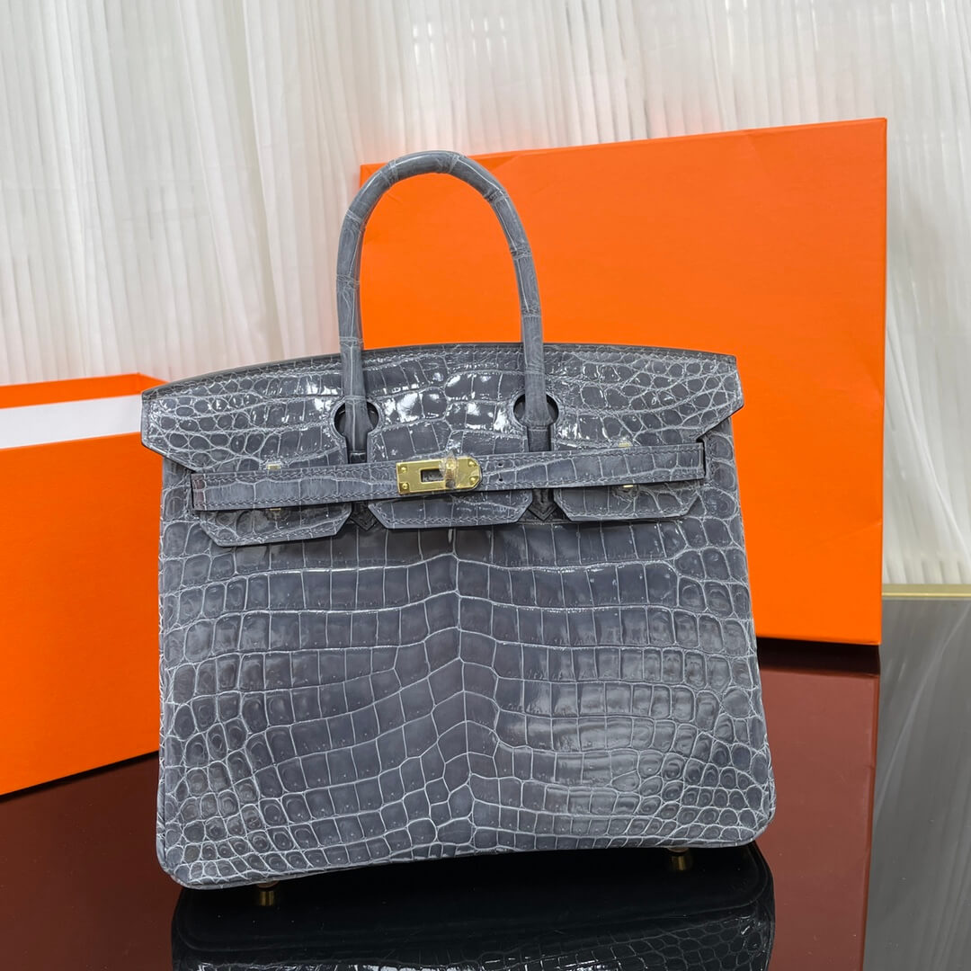 Birkin25 Nile high-gloss crocodile skin three-piece cut, hand-waxed thread👛👛