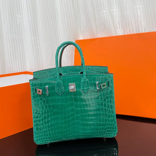 Birkin25 Nile high-gloss crocodile skin three-piece cut, hand-waxed thread👛👛