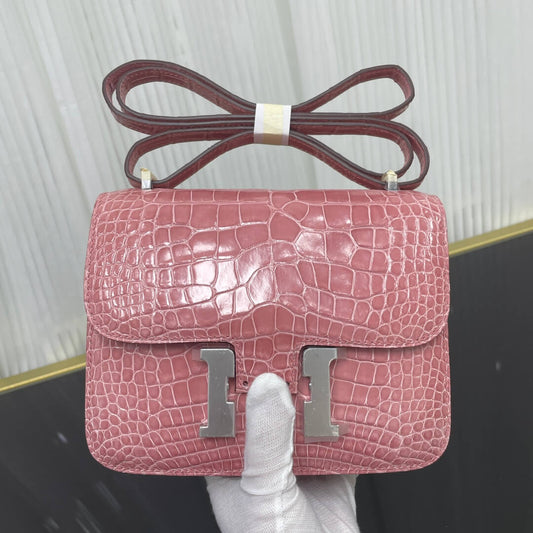 Imported glossy American crocodile Kangkang 19cm, hand-stitched with wax thread💕