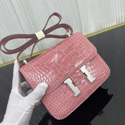Imported glossy American crocodile Kangkang 19cm, hand-stitched with wax thread💕