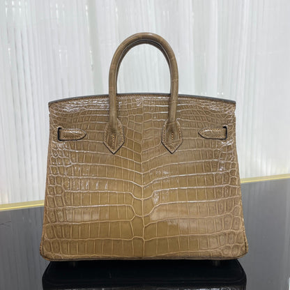 Birkin25 imported high-gloss crocodile leather, in stock, hand-sewn wax thread💕