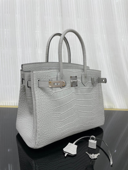 Birkin30 imported matte crocodile leather, in stock and hand-stitched with wax thread💕
