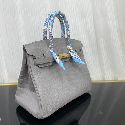 Birkin30 imported matte crocodile leather, in stock and hand-stitched with wax thread💕
