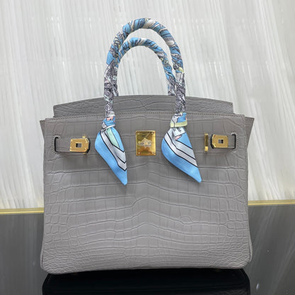Birkin30 imported matte crocodile leather, in stock and hand-stitched with wax thread💕