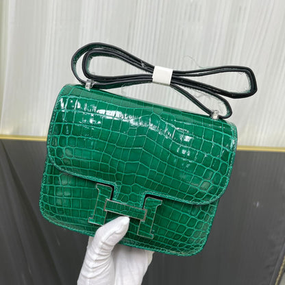 Kangkang 19 stewardess bag imported, Nile crocodile emerald green handmade beeswax thread❤️