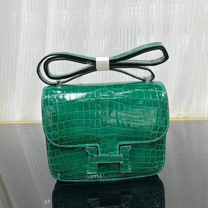 Kangkang 19 stewardess bag imported, Nile crocodile emerald green handmade beeswax thread❤️