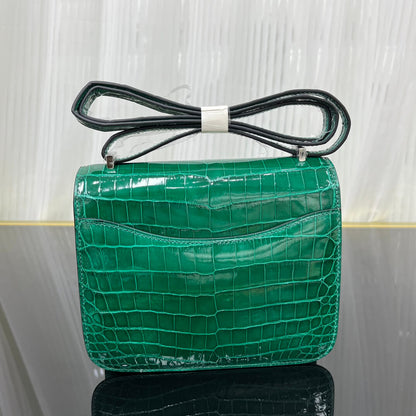 Kangkang 19 stewardess bag imported, Nile crocodile emerald green handmade beeswax thread❤️