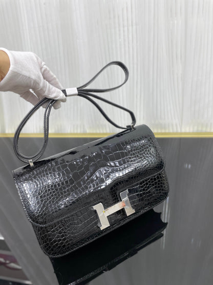 Imported Nile high-gloss crocodile skin Kangkang 26cm, hand-sewn wax thread💕