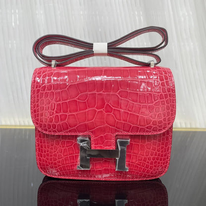 Imported glossy American crocodile Kangkang 19cm, hand-stitched with wax thread💕