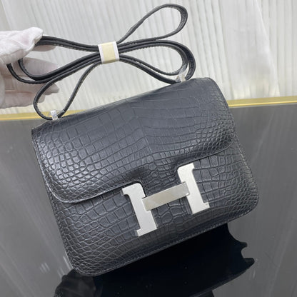 19cm Kangkang matte crocodile belly, silver buckle, hand-sewn beeswax thread 💗