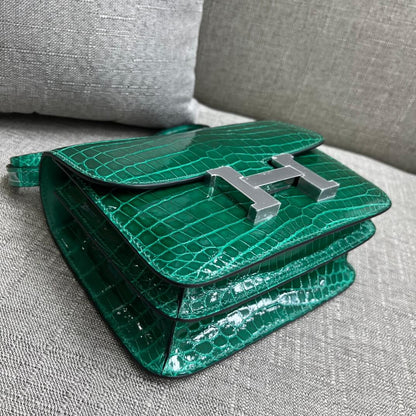 Kangkang 19 stewardess bag imported, Nile crocodile emerald green handmade beeswax thread❤️