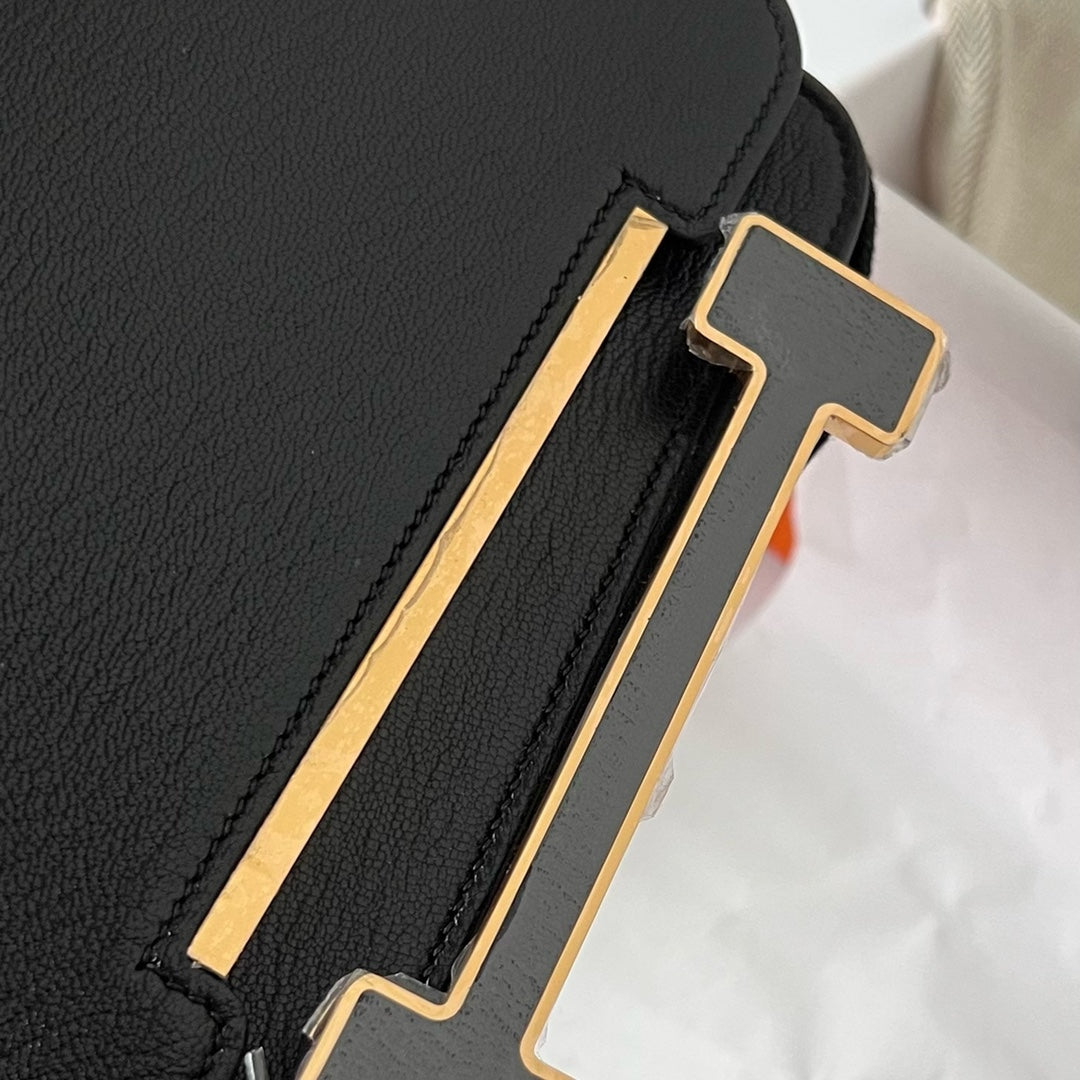 Geta 20cm chevre: Black Gold Noir Buckle