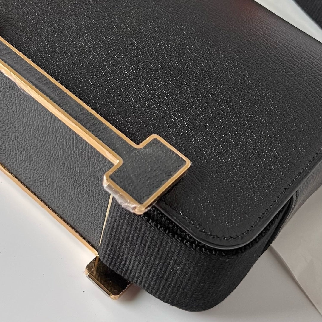 Geta 20cm chevre: Black Gold Noir Buckle