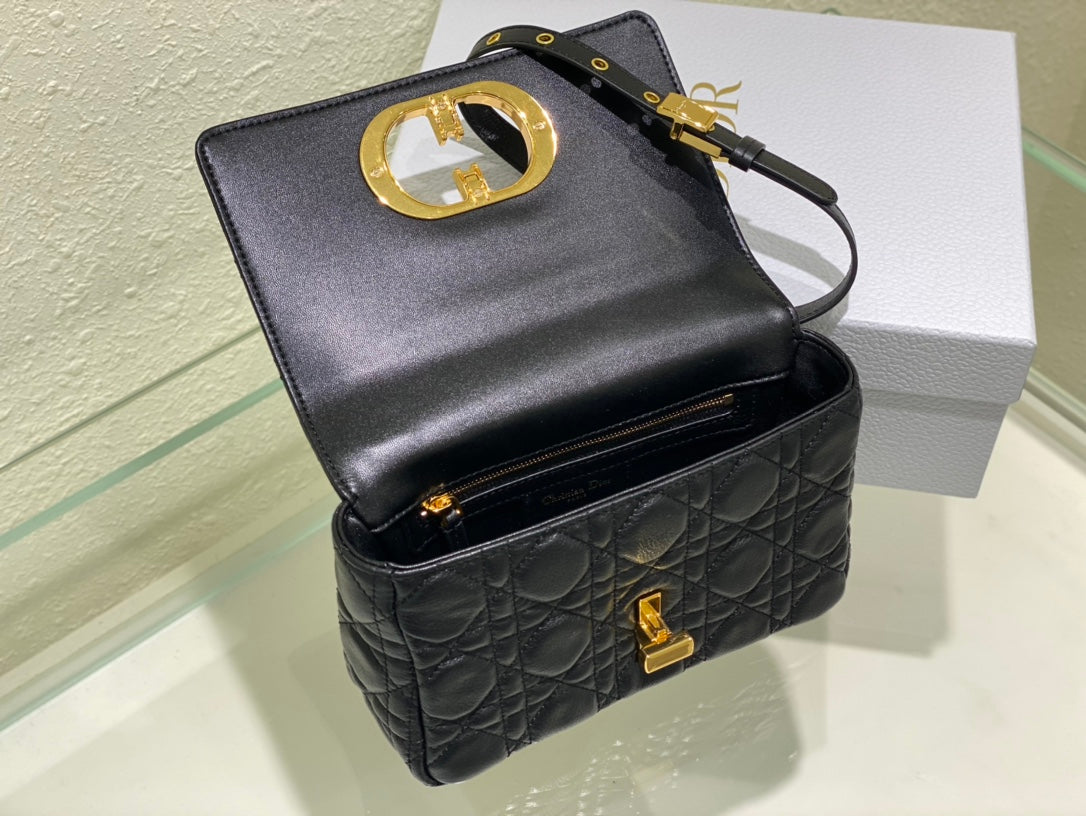 new Edision arrival. The Dior Caro bag is crafted in apricot calfskin and embellished with the signature cannage stitching.
