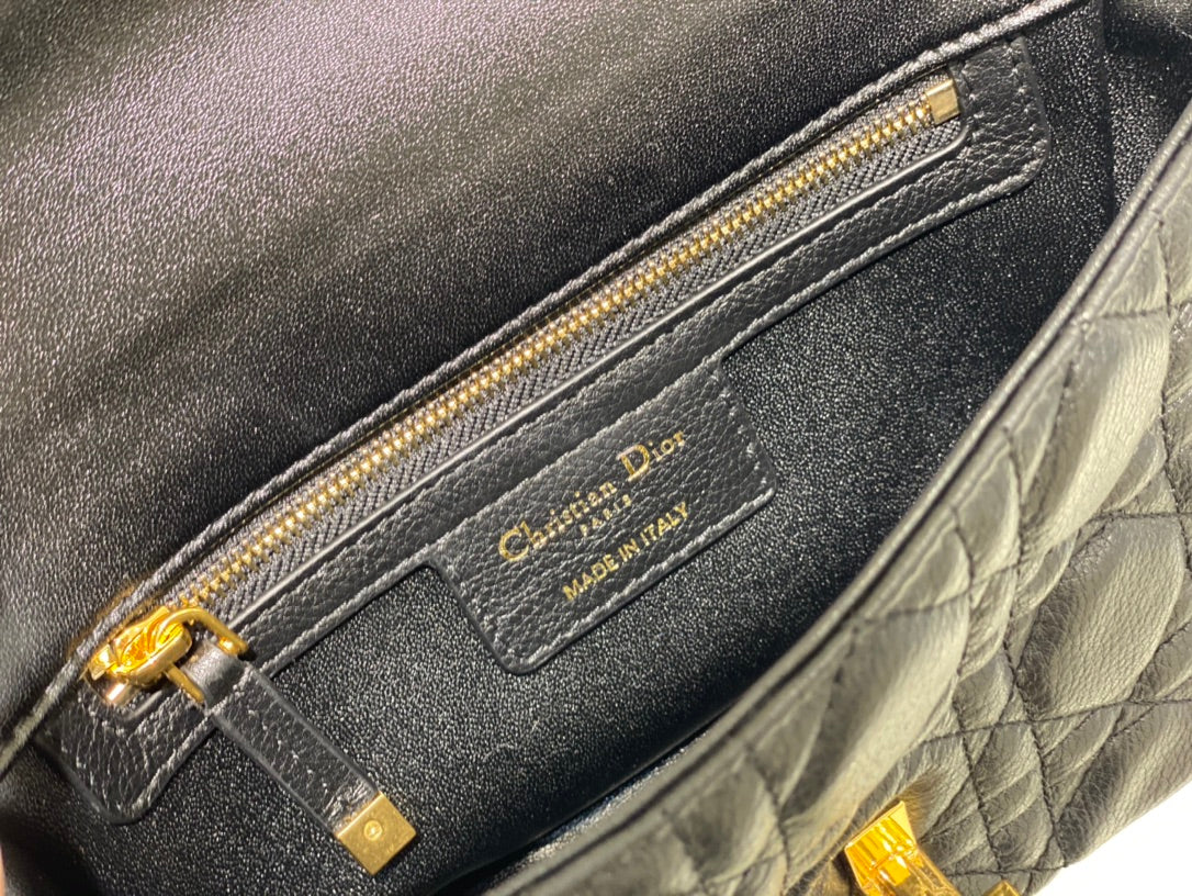 new Edision arrival. The Dior Caro bag is crafted in apricot calfskin and embellished with the signature cannage stitching.