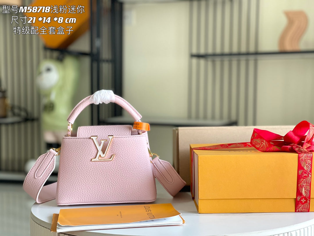 [Premium boutique original leather 💋M58718 Paris pink shell buckle]