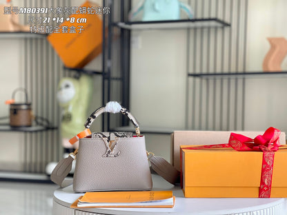 [Premium boutique original leather 💋N80931 elephant gray red inner with light brown python gold buckle]
