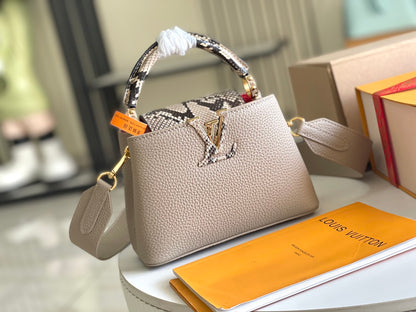 [Premium boutique original leather 💋N80931 elephant gray red inner with light brown python gold buckle]