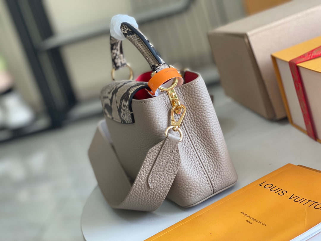 [Premium boutique original leather 💋N80931 elephant gray red inner with light brown python gold buckle]