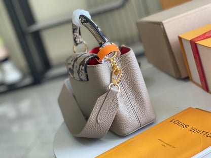 [Premium boutique original leather 💋N80931 elephant gray red inner with light brown python gold buckle]