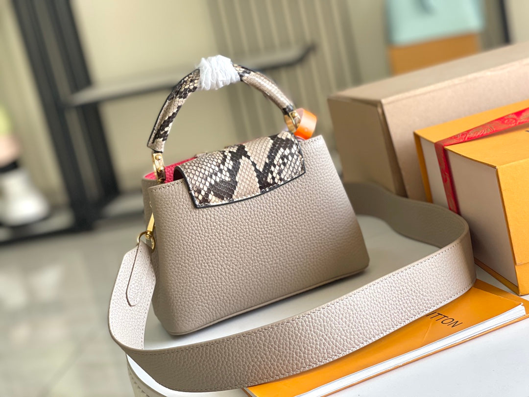 [Premium boutique original leather 💋N80931 elephant gray red inner with light brown python gold buckle]