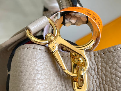 [Premium boutique original leather 💋N80931 elephant gray red inner with light brown python gold buckle]
