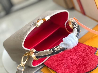 [Premium boutique original leather 💋N80931 elephant gray red inner with light brown python gold buckle]