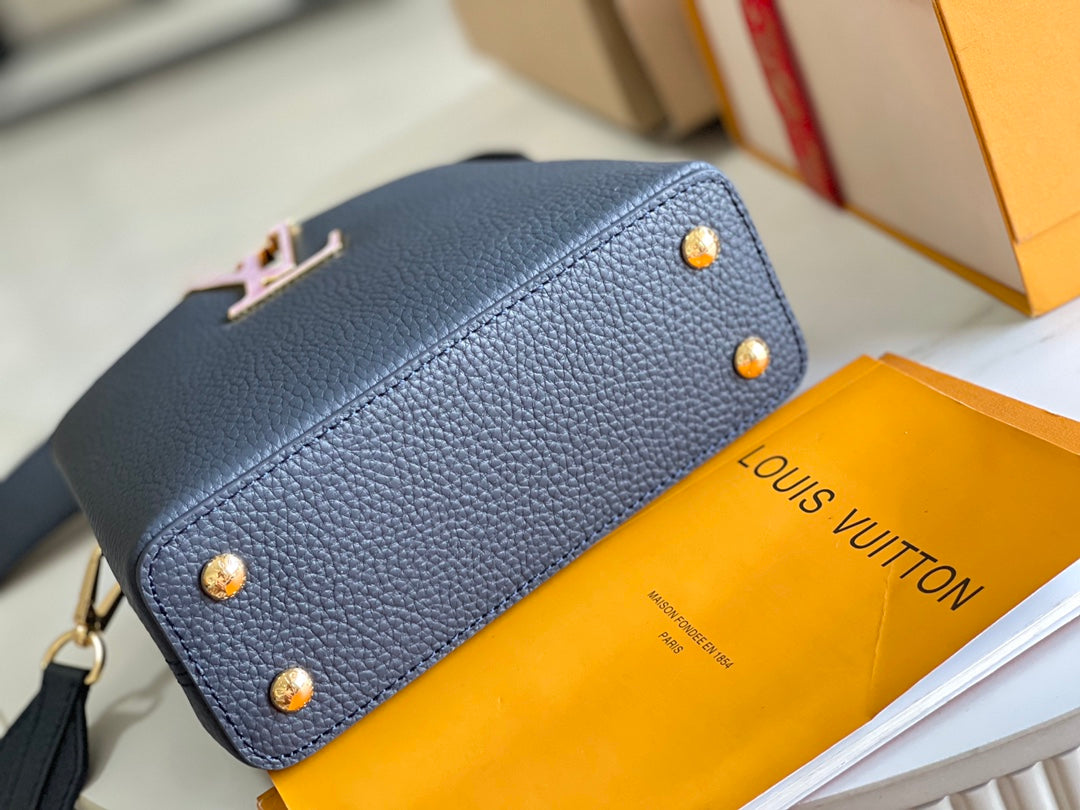 【Premium boutique original leather M21150💋M58718 dark blue shell buckle】