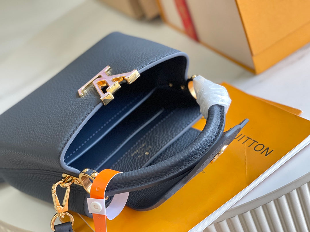 【Premium boutique original leather M21150💋M58718 dark blue shell buckle】