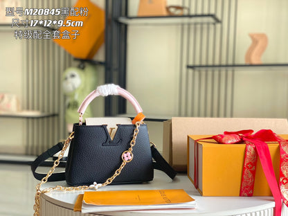 [Premium boutique original leather 💋M20845 black with light cherry pink flowers three combinations]