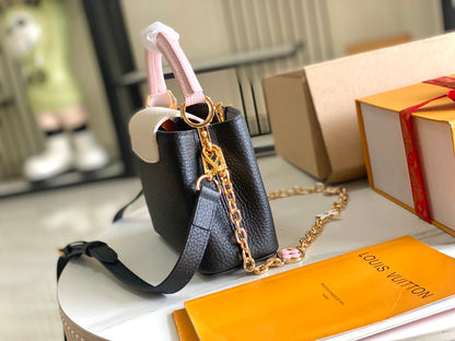 [Premium boutique original leather 💋M20845 black with light cherry pink flowers three combinations]