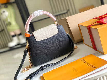 [Premium boutique original leather 💋M20845 black with light cherry pink flowers three combinations]
