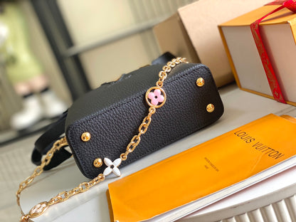 [Premium boutique original leather 💋M20845 black with light cherry pink flowers three combinations]