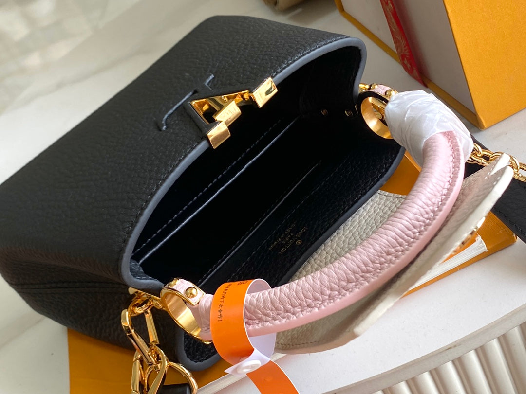 [Premium boutique original leather 💋M20845 black with light cherry pink flowers three combinations]