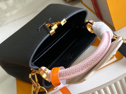 [Premium boutique original leather 💋M20845 black with light cherry pink flowers three combinations]