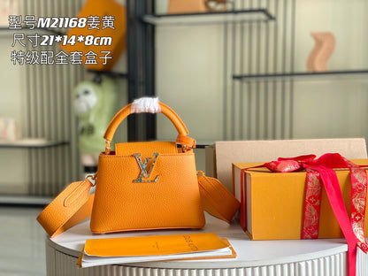 【Premium boutique original leather M21168💋M58718 ginger yellow shell buckle】