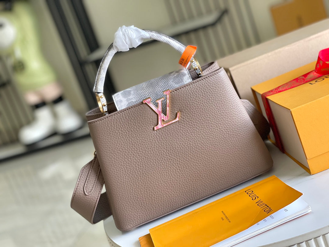 【Premium boutique original leather M21166💋 M21165 elephant gray with exotic sand snake shell buckle】