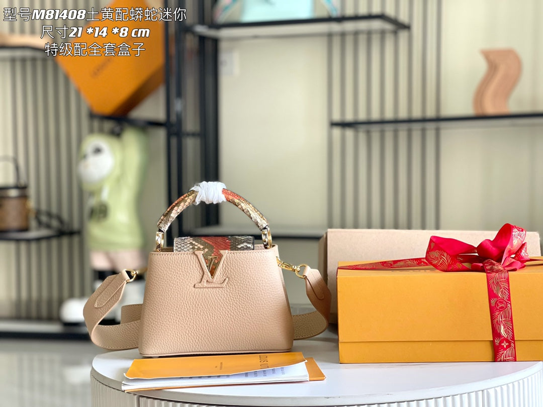 [Premium boutique original leather M81408💋M81410 beige with python gold buckle]