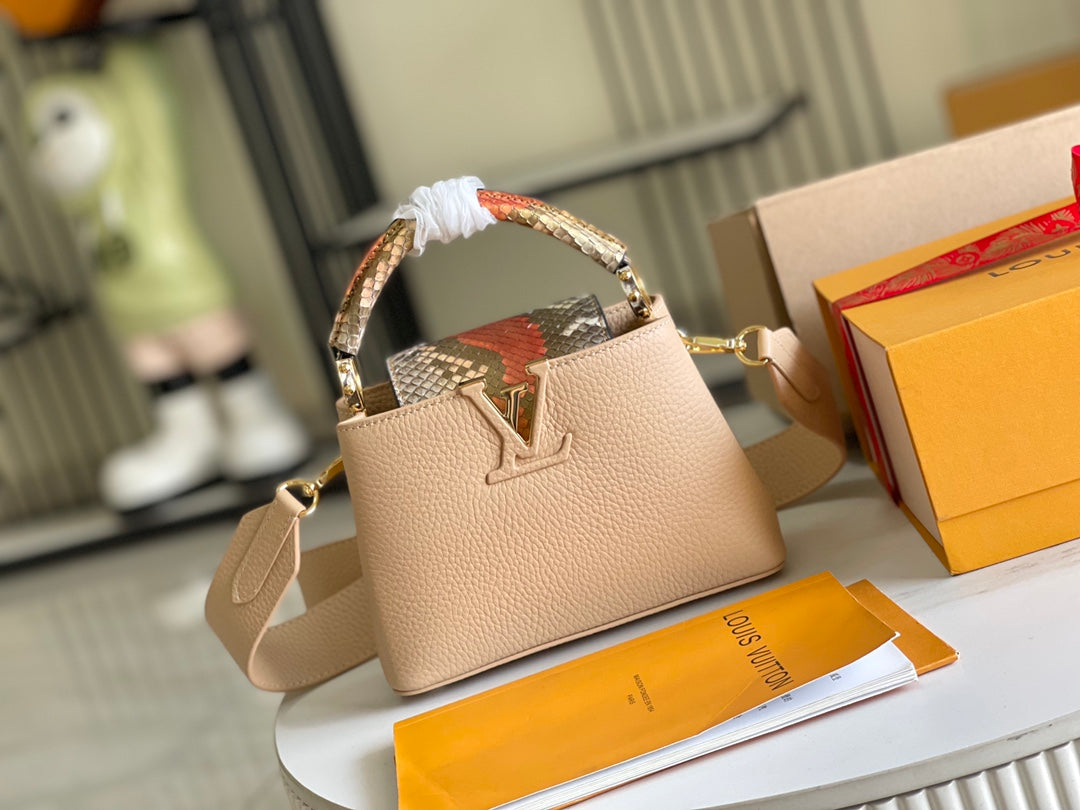 [Premium boutique original leather M81408💋M81410 beige with python gold buckle]