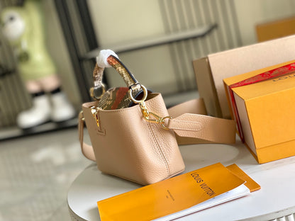 [Premium boutique original leather M81408💋M81410 beige with python gold buckle]