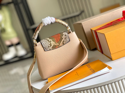 [Premium boutique original leather M81408💋M81410 beige with python gold buckle]