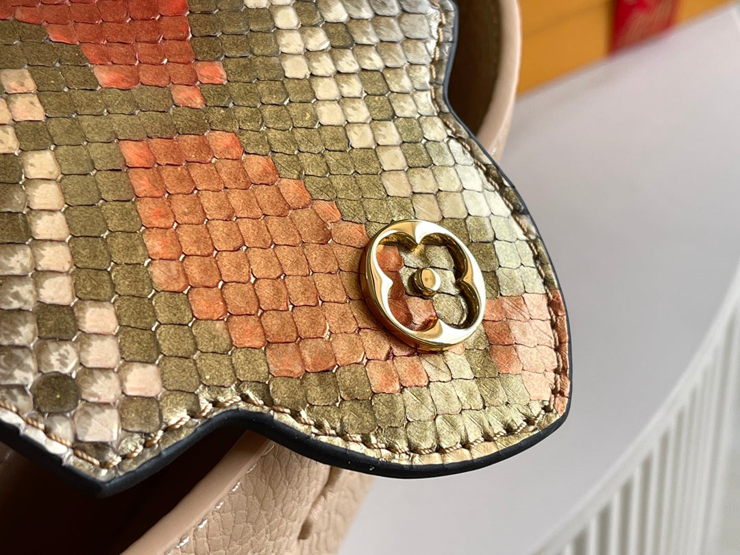 [Premium boutique original leather M81408💋M81410 beige with python gold buckle]