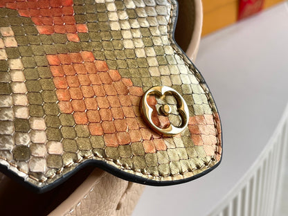 [Premium boutique original leather M81408💋M81410 beige with python gold buckle]