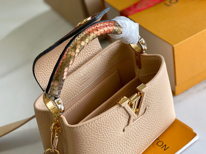 [Premium boutique original leather M81408💋M81410 beige with python gold buckle]