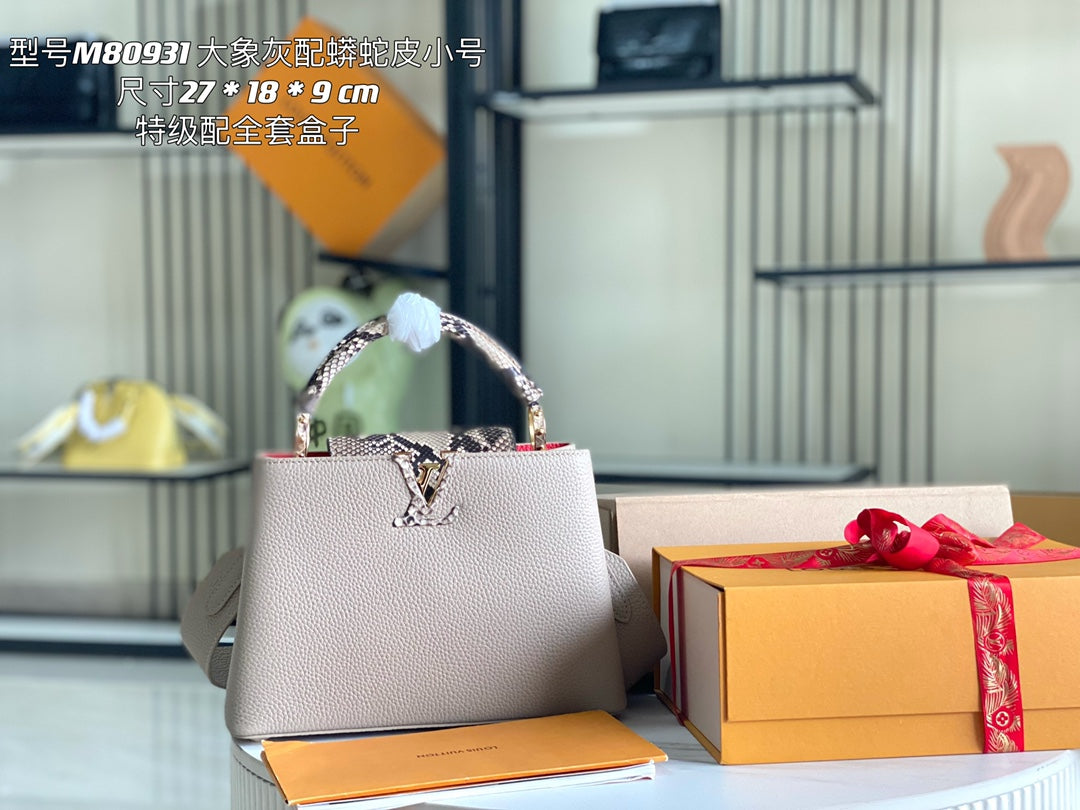 Premium with a full set of packaging 【Premium boutique original leather M80931💋N80741 elephant gray red with light brown python gold buckle inside】