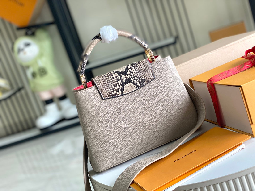 Premium with a full set of packaging 【Premium boutique original leather M80931💋N80741 elephant gray red with light brown python gold buckle inside】
