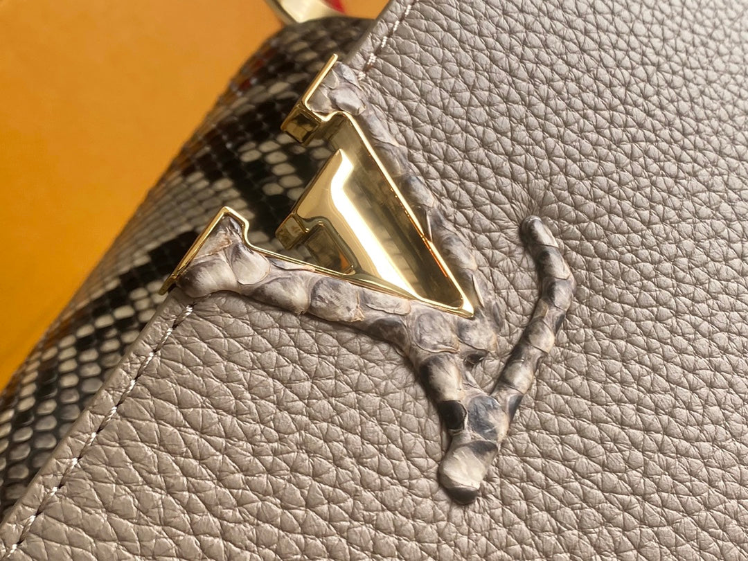 Premium with a full set of packaging 【Premium boutique original leather M80931💋N80741 elephant gray red with light brown python gold buckle inside】