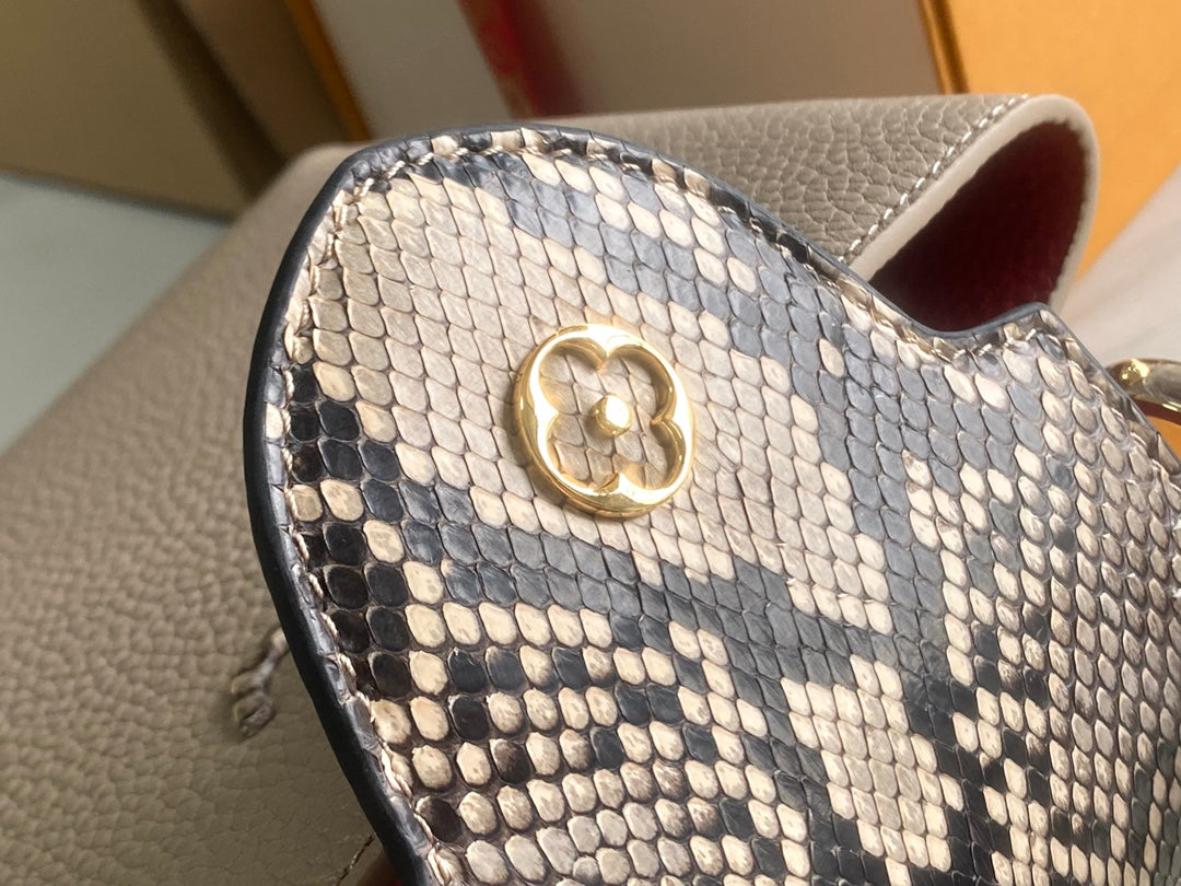 Premium with a full set of packaging 【Premium boutique original leather M80931💋N80741 elephant gray red with light brown python gold buckle inside】